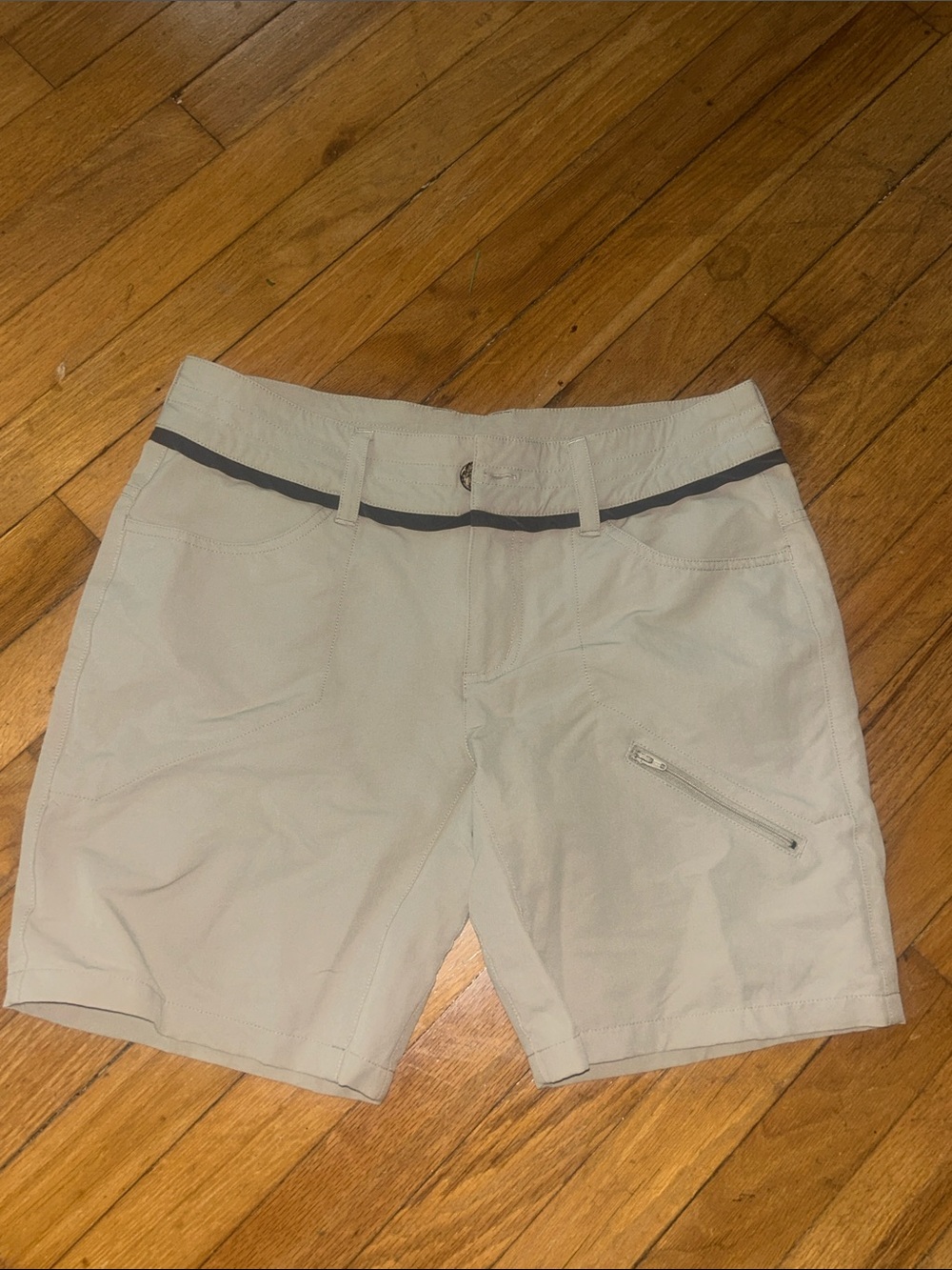Women's Beige Bermuda Shorts with Contrast Waist Trim
